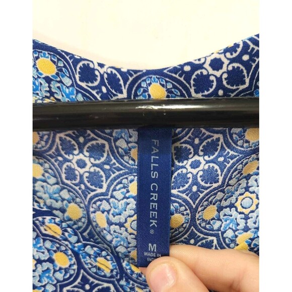 Sleeveless Blue Floral Blouse Tank Front Pocket Womens Size Medium - Picture 4 of 6